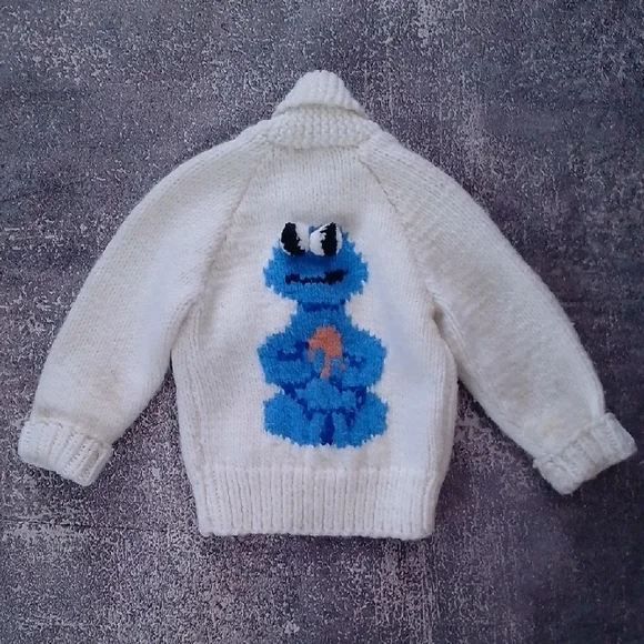Vintage 70s Cookie Monster Cowichan Wool Jacket Googlie Eyes Handmade - Picture 1 of 8